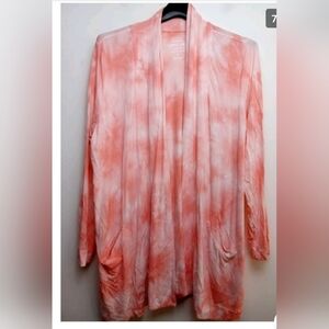 Torrid Women Super Soft Knits Pink Tie Dye Open Long Line Cardigan size 0 or 0X